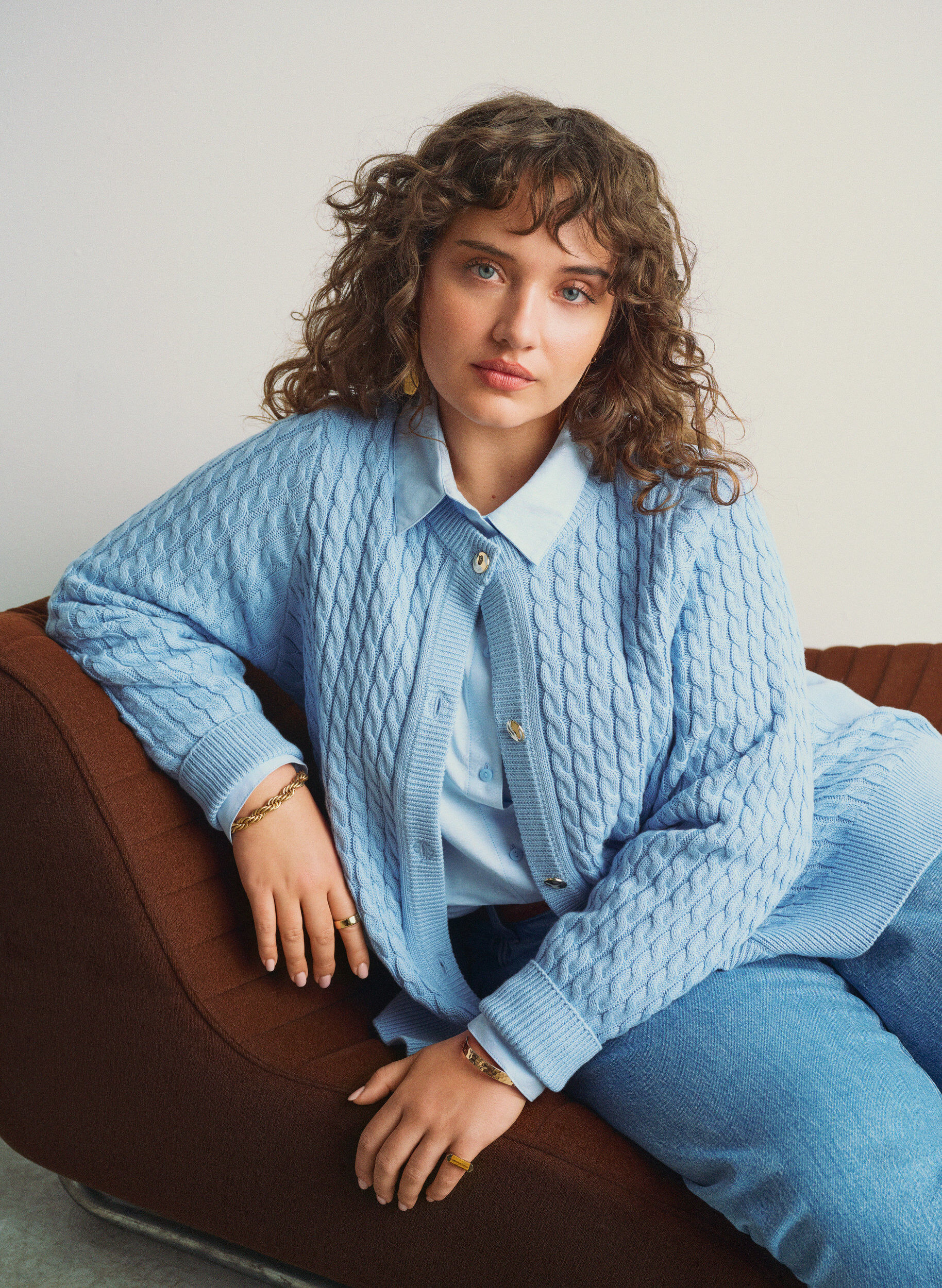 Zizzi Chemise &agrave; manches longues en coton, Bleu, Image image number 0