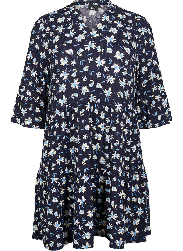 Robe courte évasée à imprimé floral, Bleu, Packshot image number 0