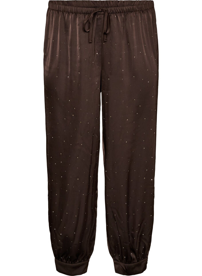 Pantalon ballon en satin avec strass, Marron, Packshot image number 0