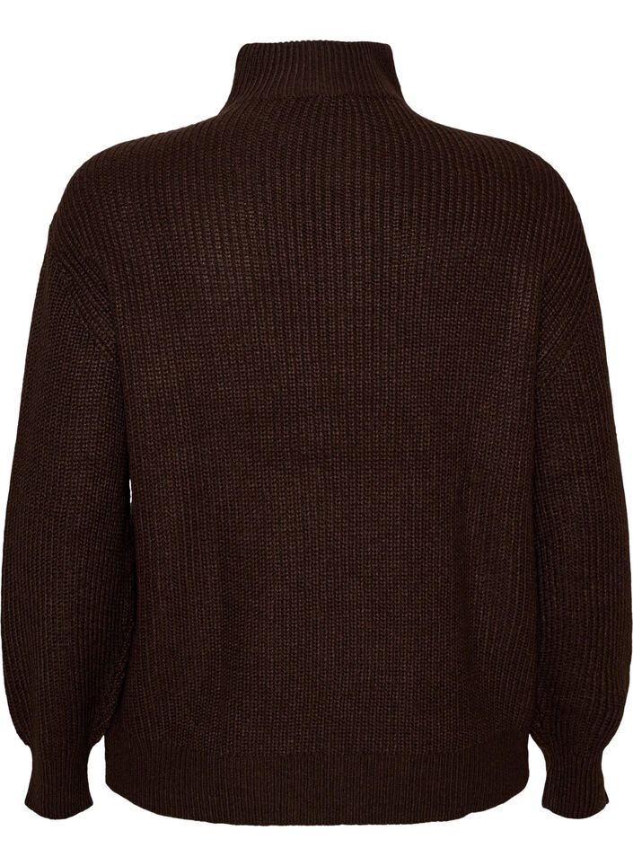 Strickpullover mit hohem Kragen und Rei&szlig;verschluss, Braun, Packshot image number 1