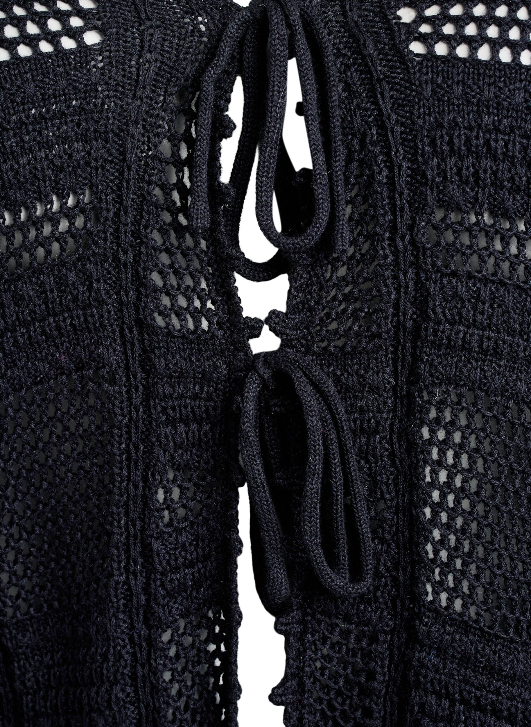 Zizzi Strickjacke mit Bindeb&auml;ndern und Lochmuster, Schwarz, Packshot image number 2