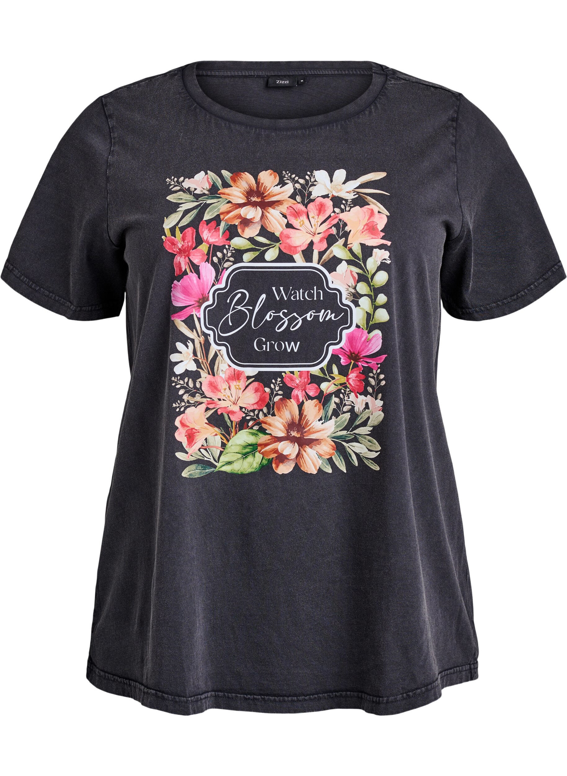 Zizzi T-Shirt aus Bio-Baumwolle mit Print, Grau, Packshot image number 0