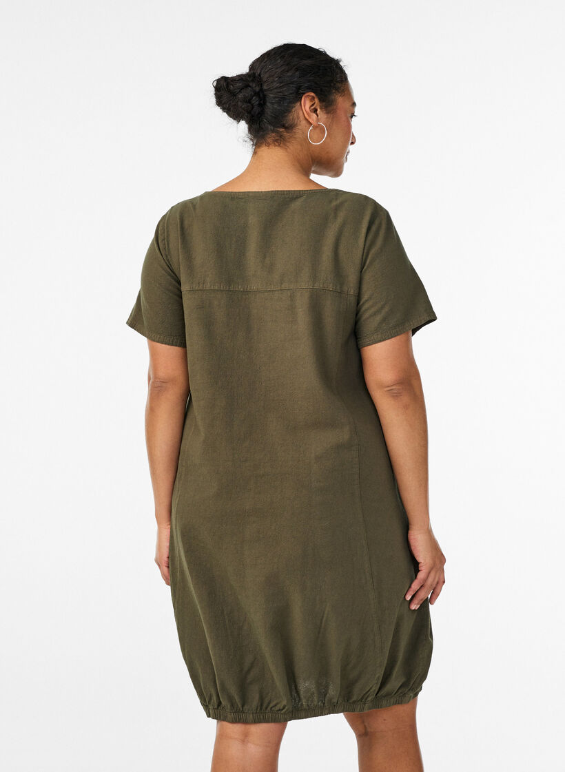 Robe en coton &agrave; manches courtes, Vert fonc&eacute;, Model image number 2