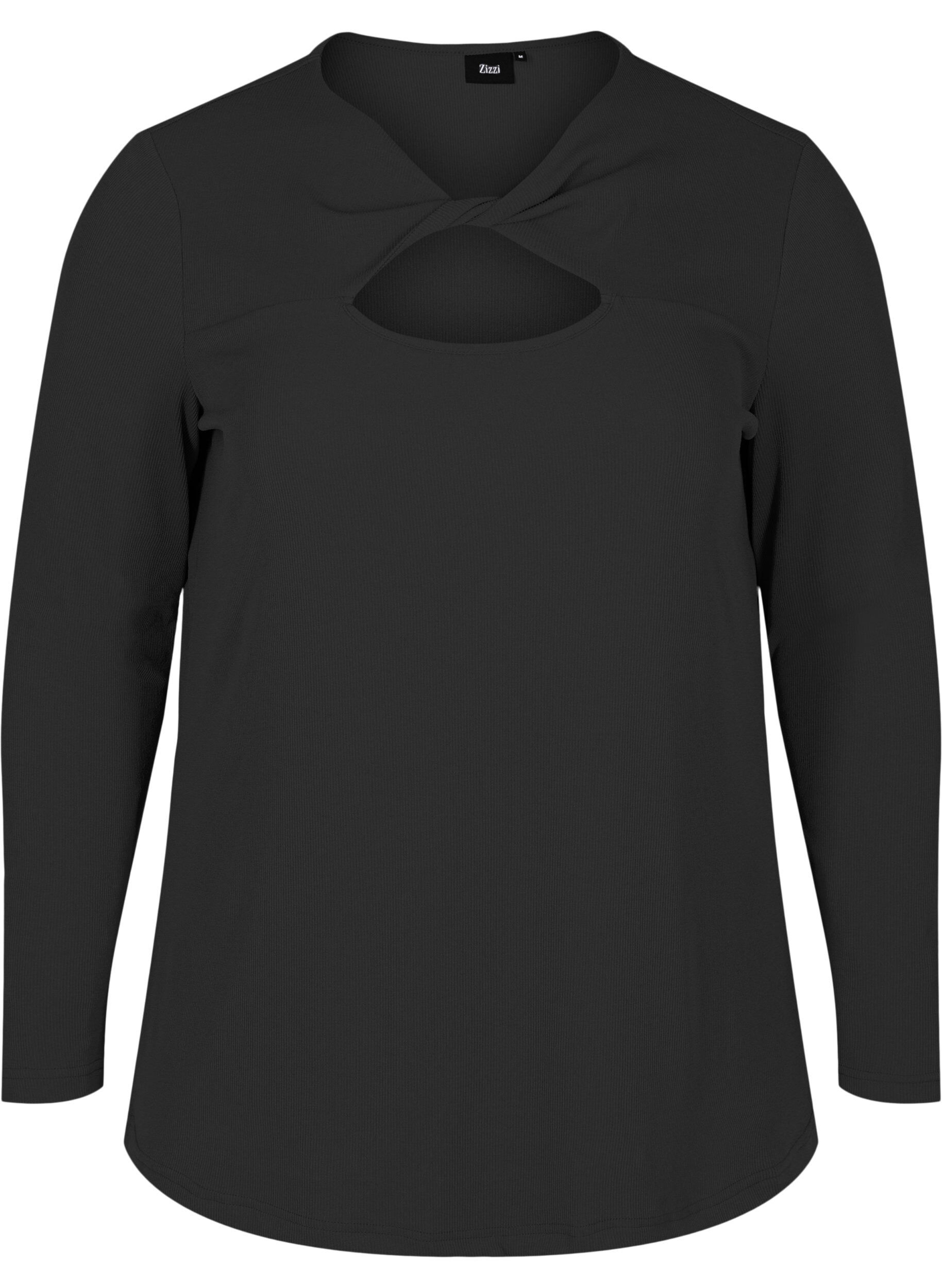 Zizzi Bluse mit Cut-Out und langen &Auml;rmeln, Black, Packshot image number 0