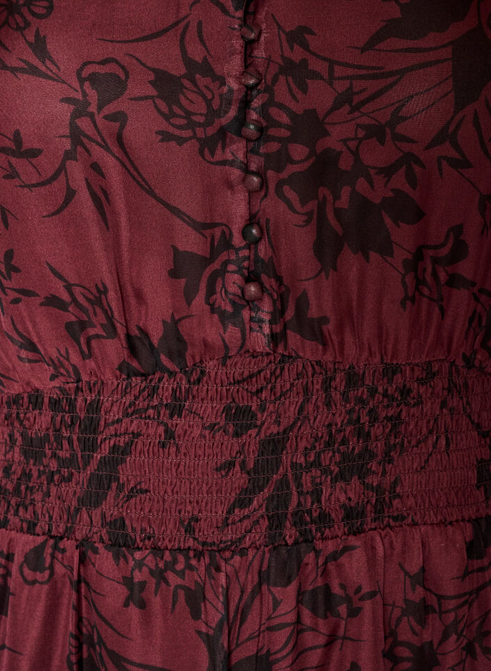 Maxikleid mit floralem Print und Smock, Dunkles Bordeaux, Packshot image number 2