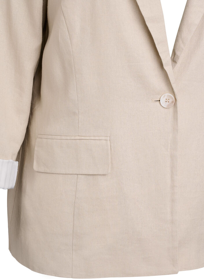 Blazer en lin et viscose avec revers et poches, Beige, Packshot image number 2