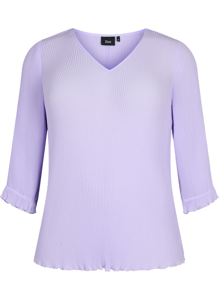 Blouse plissée à manches 3/4, Lavender, Packshot image number 0