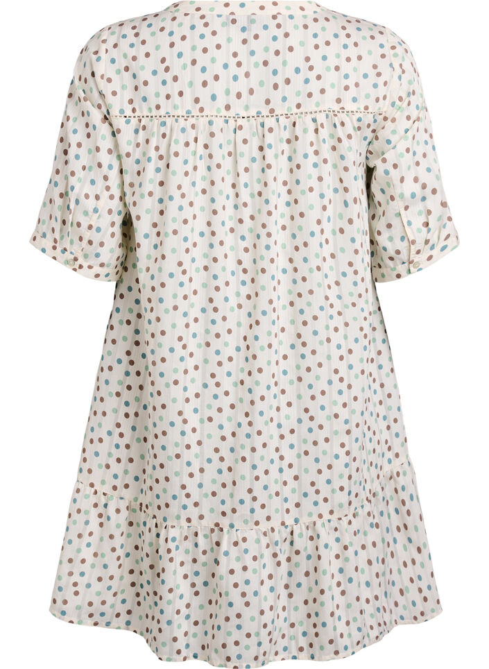 Robe courte en viscose avec bordure en dentelle et coupe trapèze, Blanc, Packshot image number 1