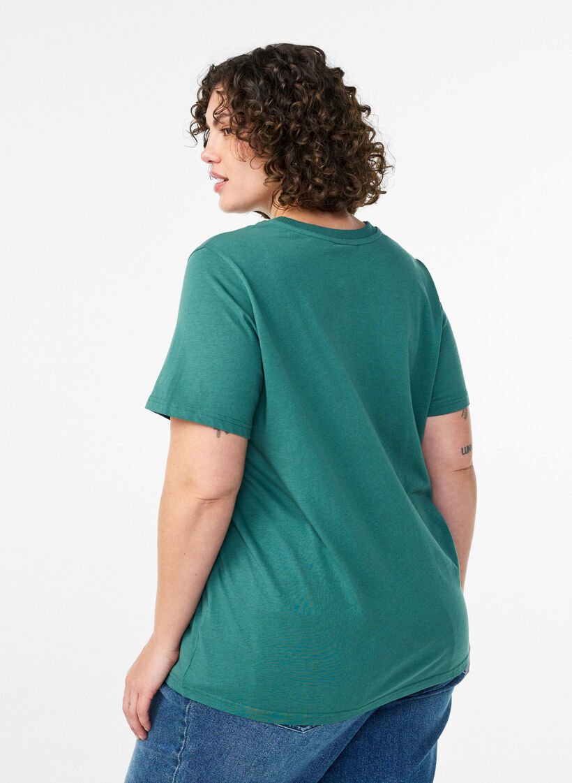 T-shirt basique en coton &agrave; col rond, Vert, Model image number 2