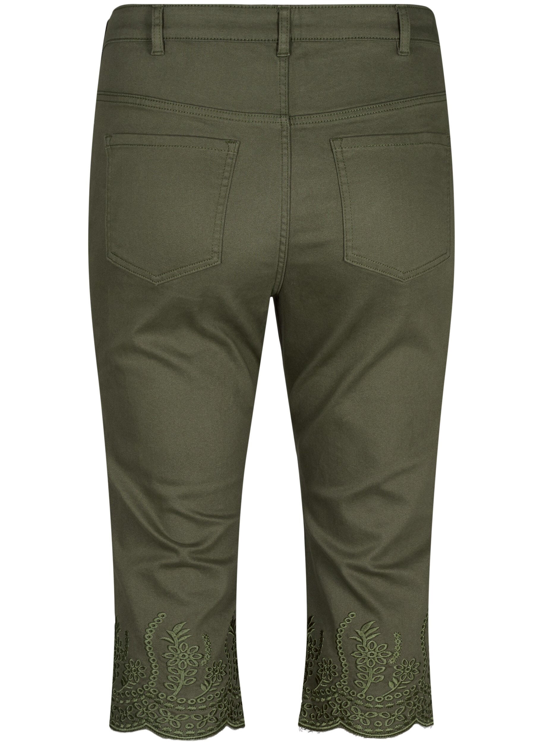 Zizzi  Caprihosen mit hohem Bund und Lochstickerei, Dusty Olive, Packshot image number 1