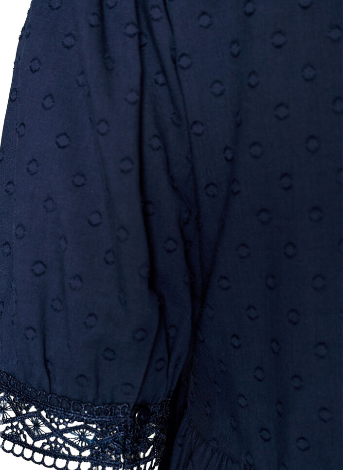 Blouse en coton textur&eacute; avec d&eacute;tails en crochet, Bleu, Packshot image number 3