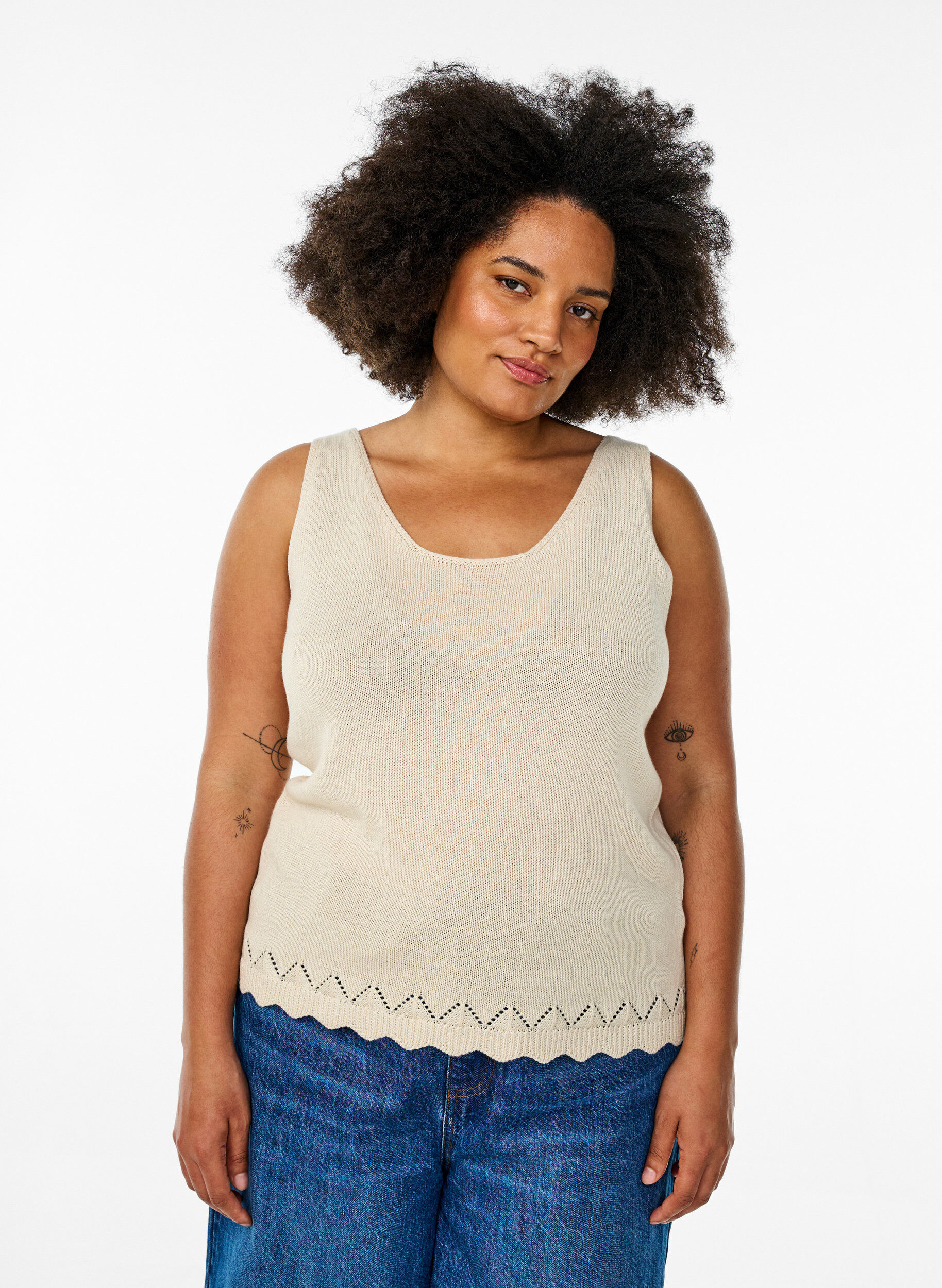 Top sans manches en maille avec bord festonn&eacute;, Sandshell, Model