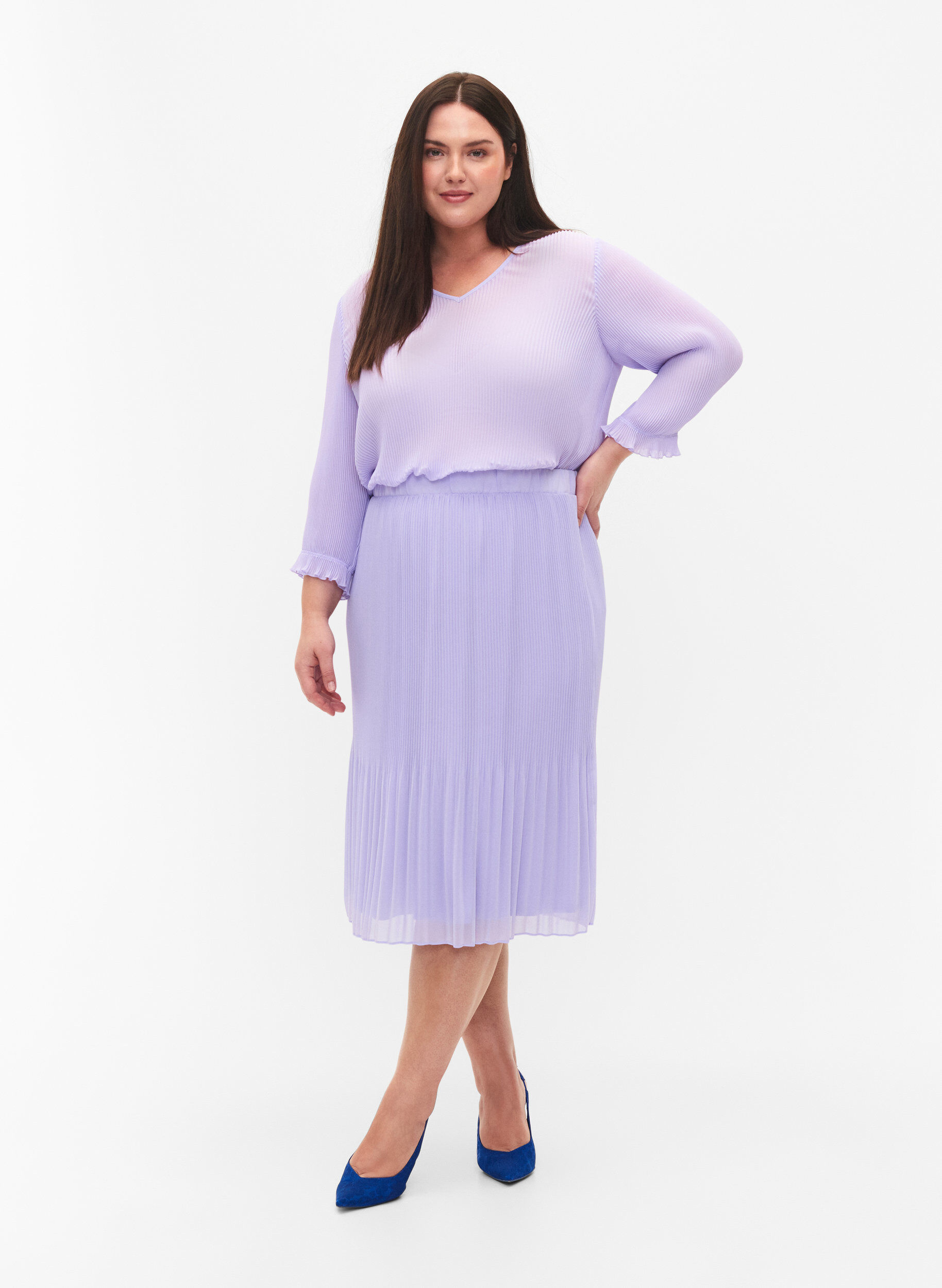 Zizzi Plissierte Bluse mit 3/4-&Auml;rmeln, Lavender, Model image number 2