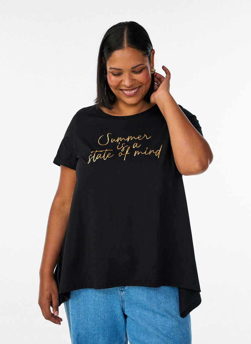 T-Shirt mit Rundhalsausschnitt und A-Linie, Schwarz, Model image number 0