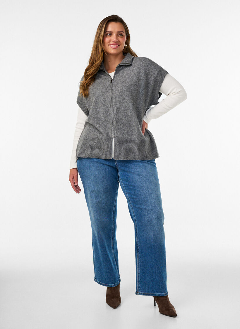 Strickweste mit hohem Kragen und Rei&szlig;verschluss, Grau, Model image number 1