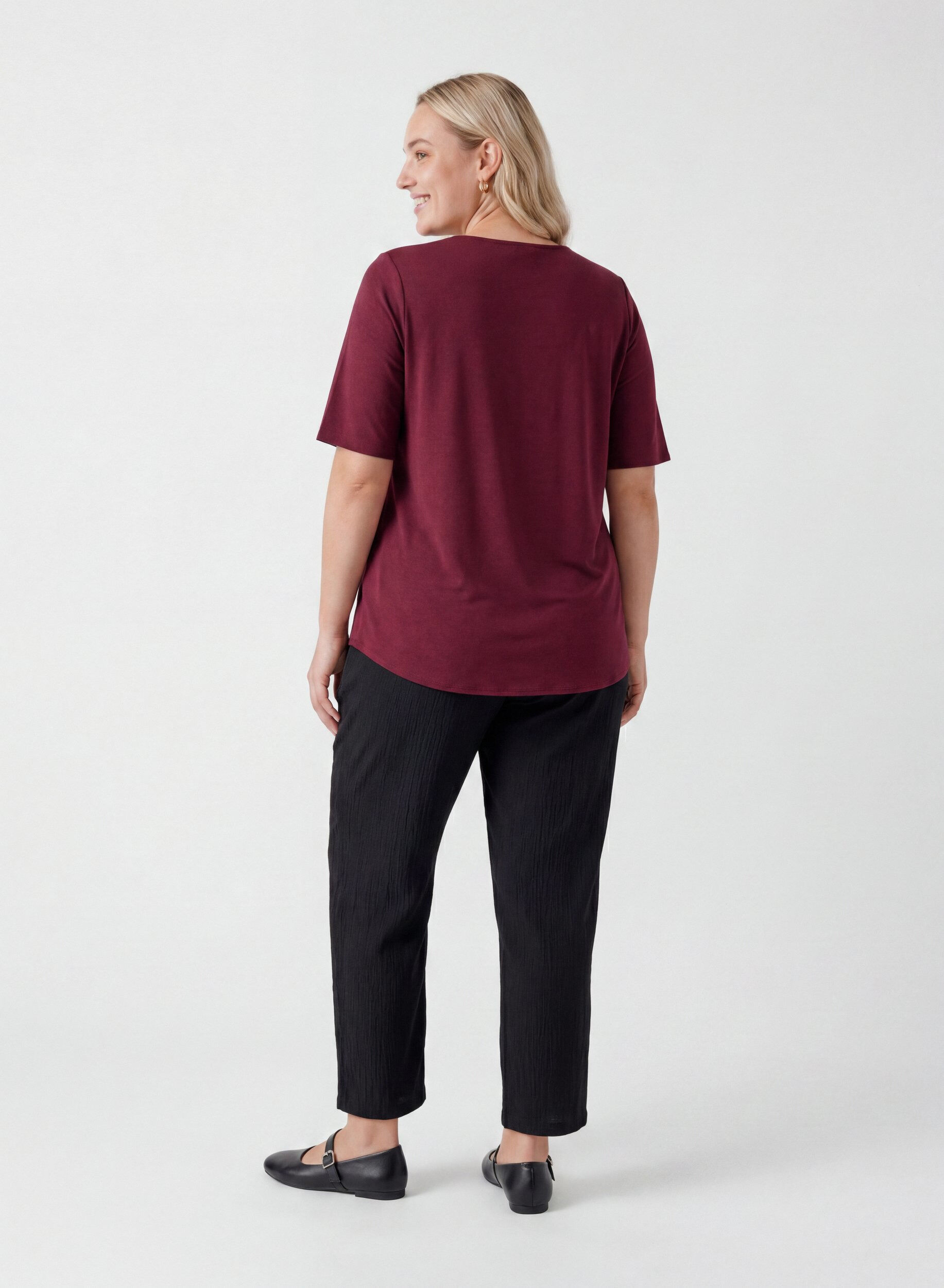 ZizziKurz&auml;rmelige, gewebte Bluse mit Rundhals, Rot, Model image number 2