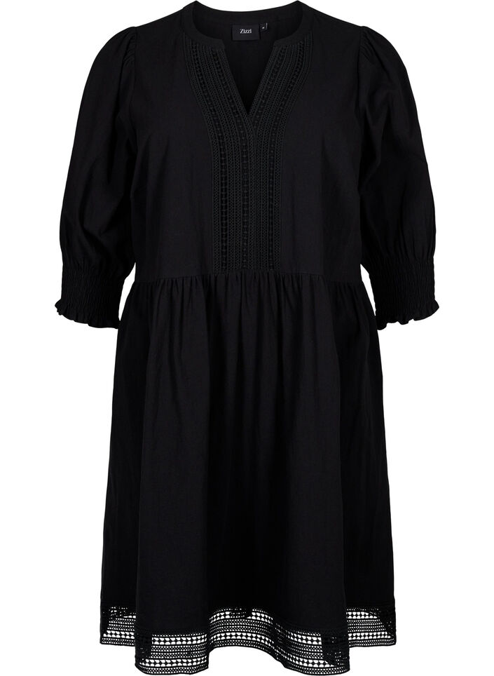 Robe en coton avec détails en crochet, Black, Packshot image number 0