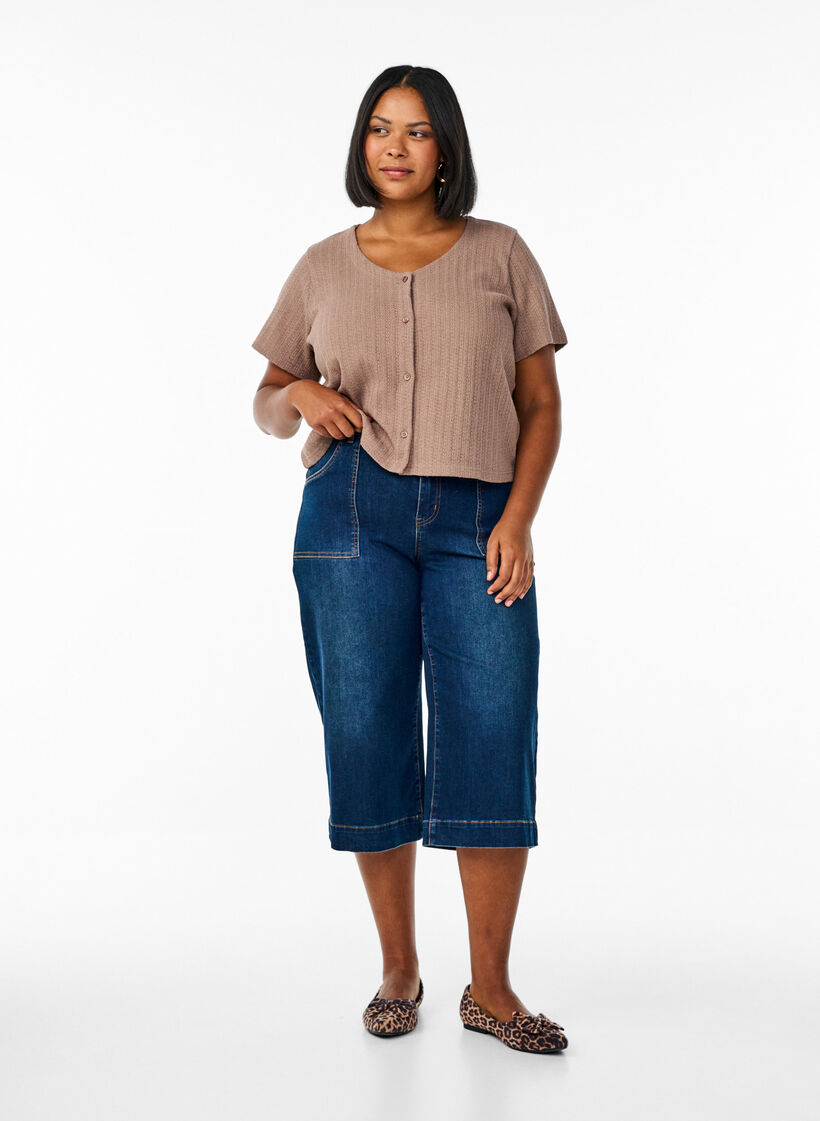 Denim-Knickers mit weiten Beinen, Blau, Model image number 0