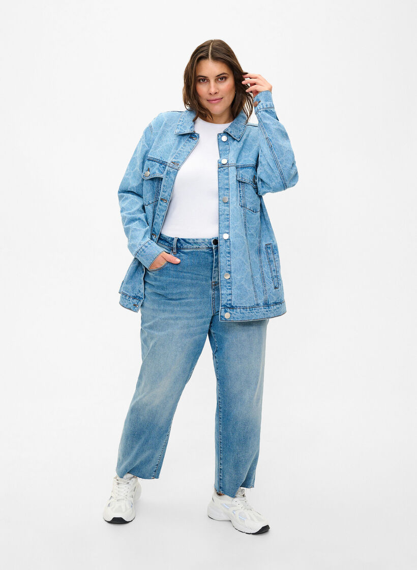 Denim-Jacke mit Destroyed-Muster, Blue denim, Model image number 2