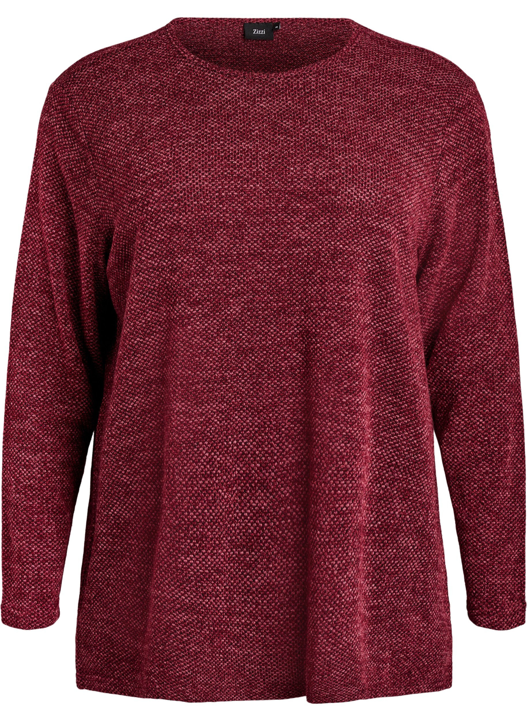 ZizziBlouse &agrave; manches longues avec texture, Bordeaux fonc&eacute;, Packshot image number 0