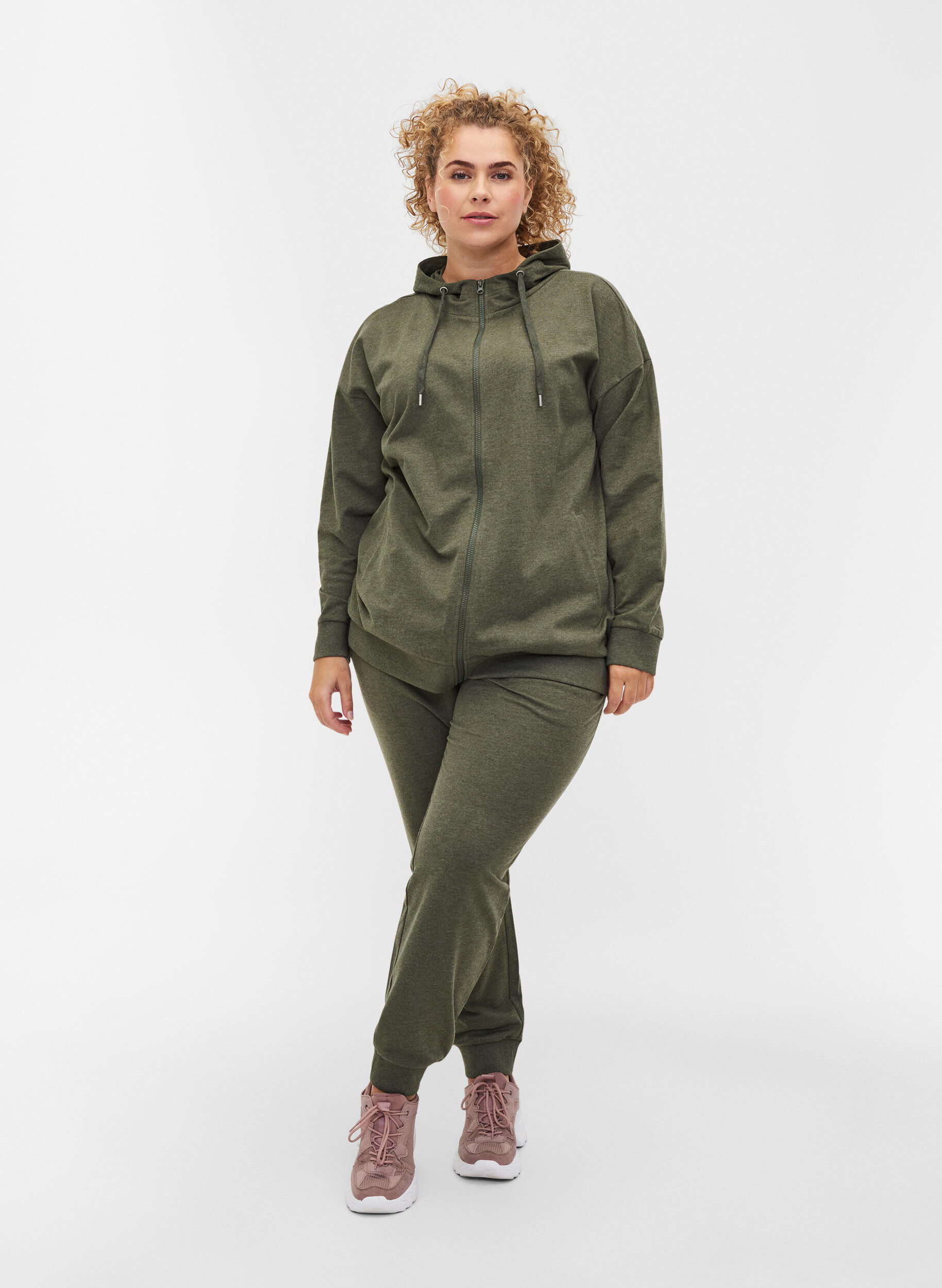 Zizzi Cardigan sweat avec fermeture &eacute;clair et capuche, Forest Night, Model image number 2