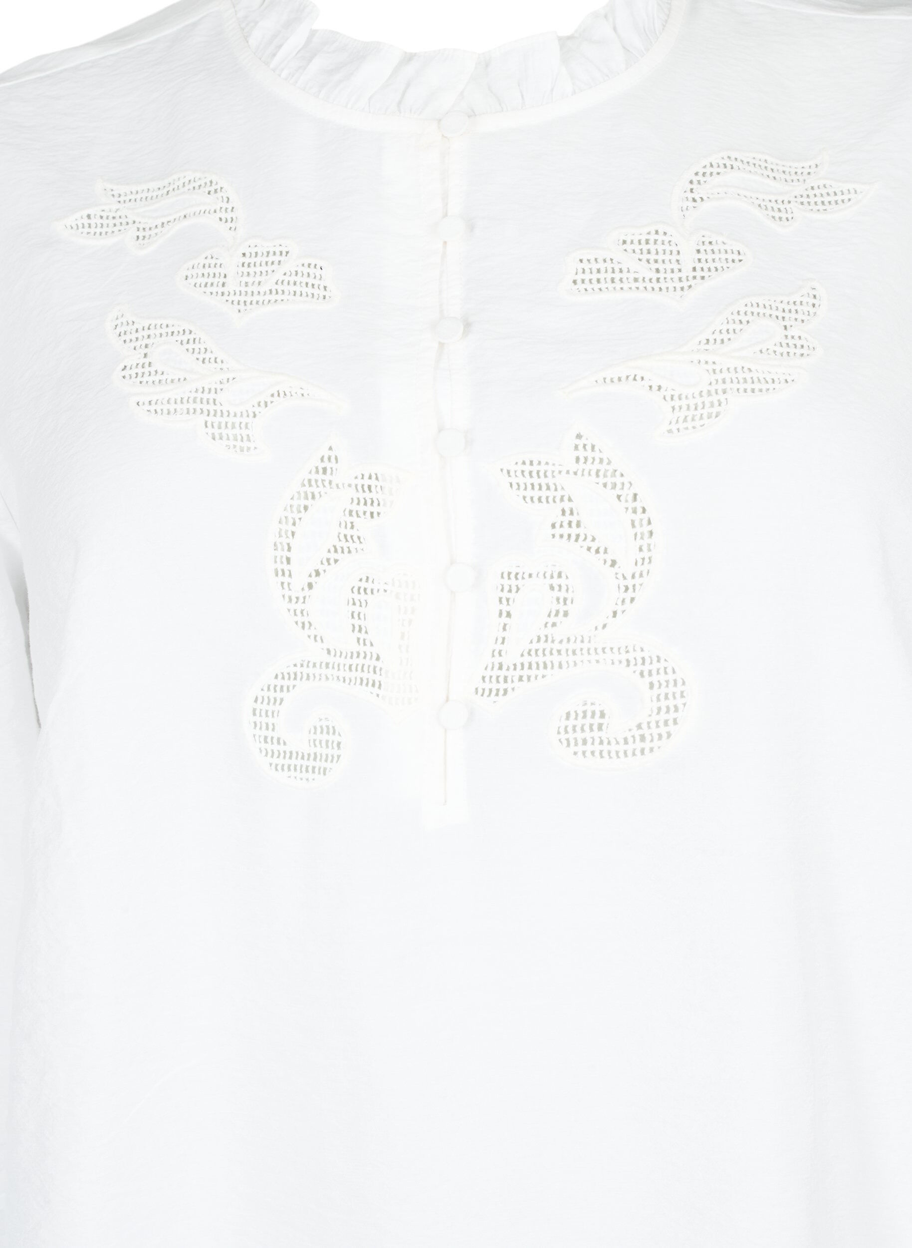 Zizzi Bluse mit R&uuml;schen und Lochstickerei, Bright White, Packshot image number 2