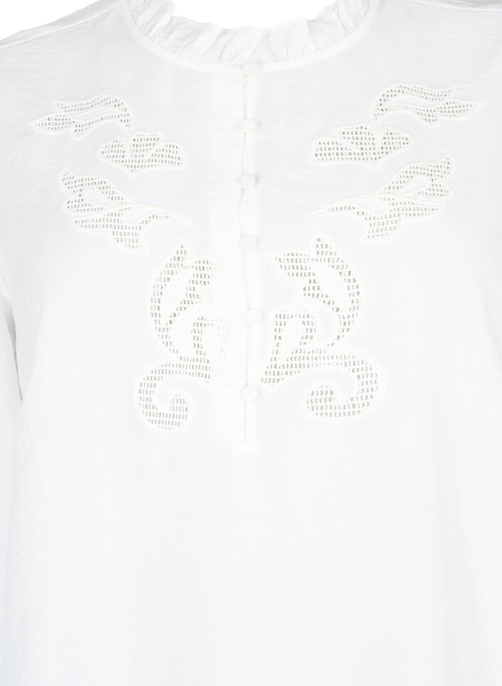 Bluse mit Rüschen und Lochstickerei, Bright White, Packshot image number 2