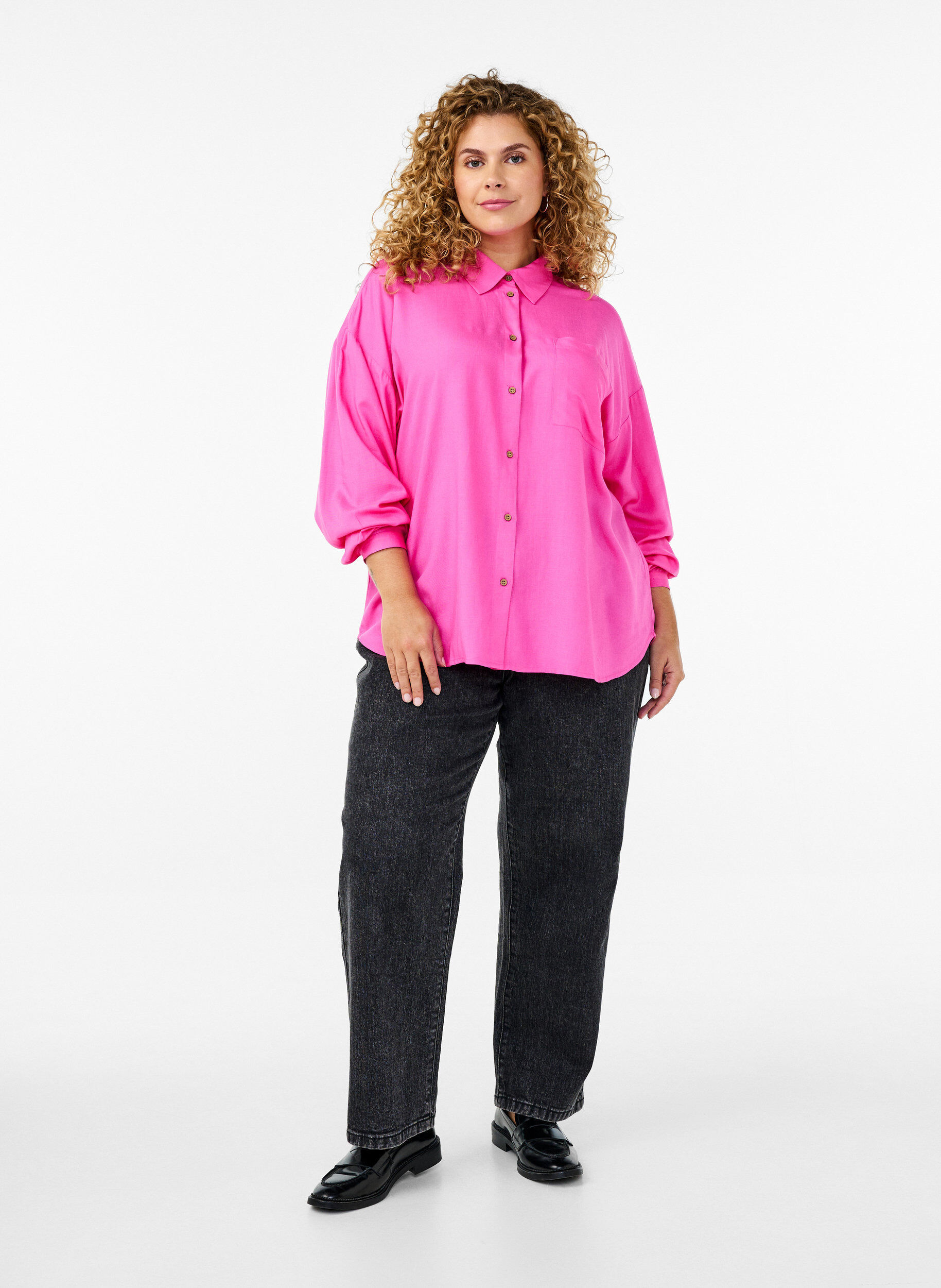 Zizzi Lange Bluse aus Leinen und Viskose, Pink, Model image number 1