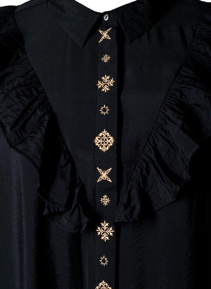 Robe chemise avec volants et broderie, Black, Packshot image number 2