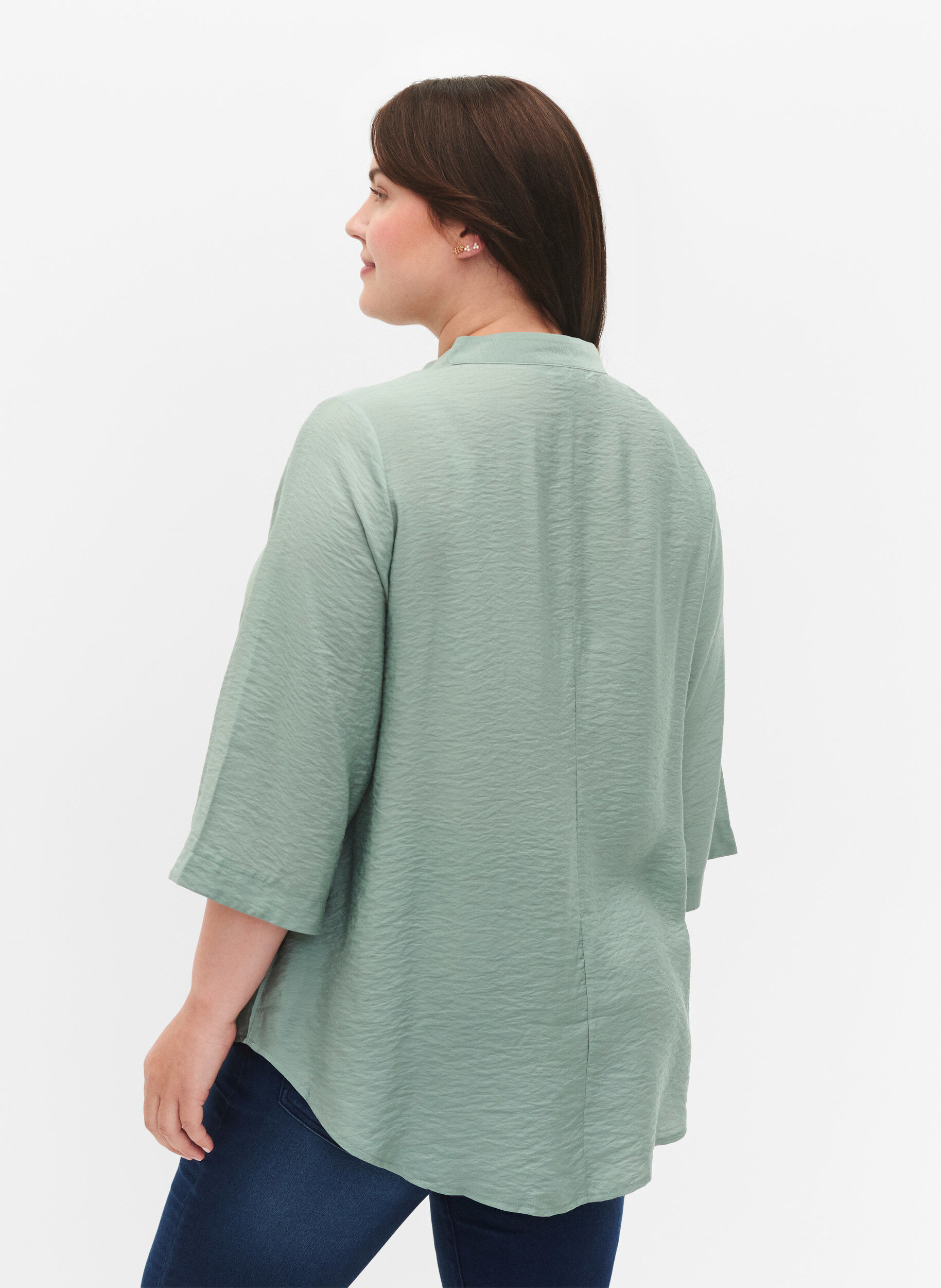 Zizzi Blouse &agrave; couleur unie avec manches 3/4, Chinois Green, Model image number 1