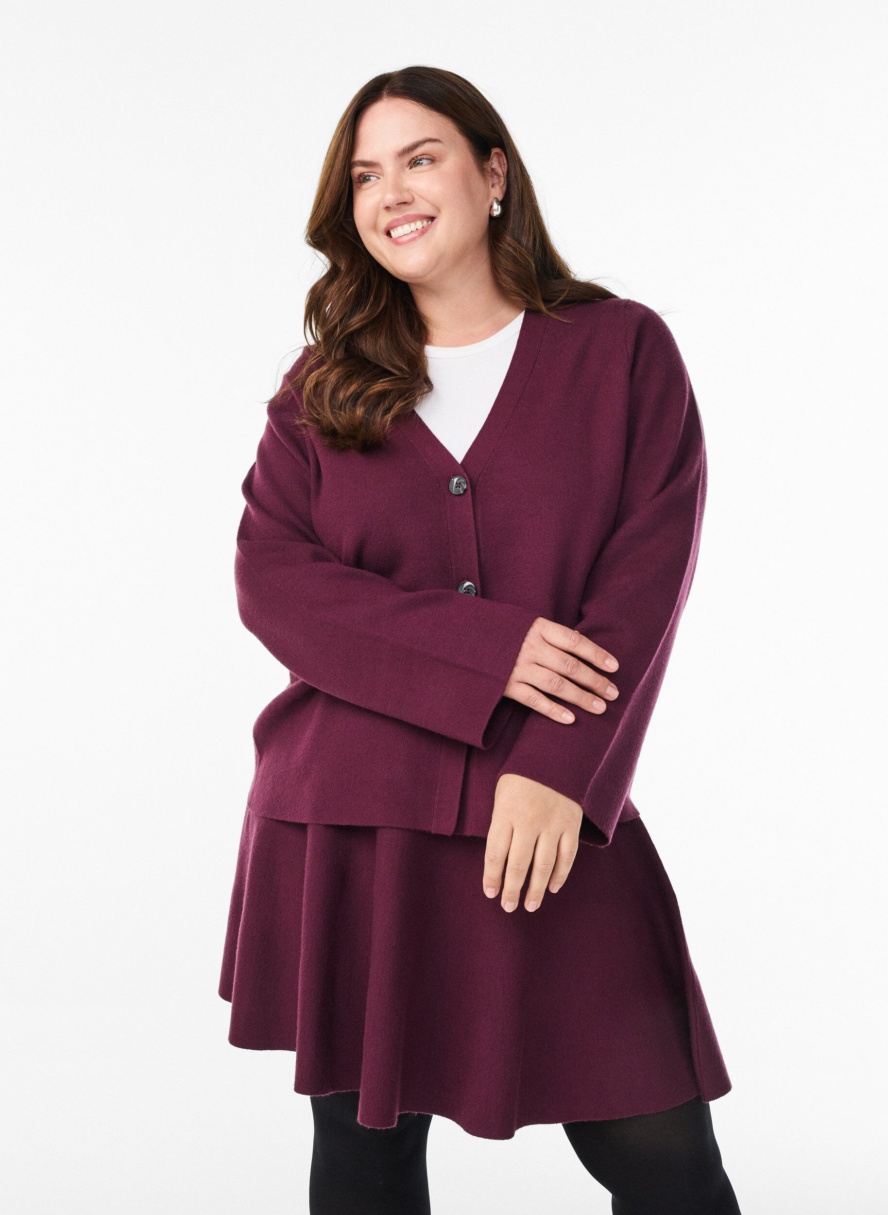 Kurzer Strickrock in A-Linie, Dunkles Bordeaux, Model