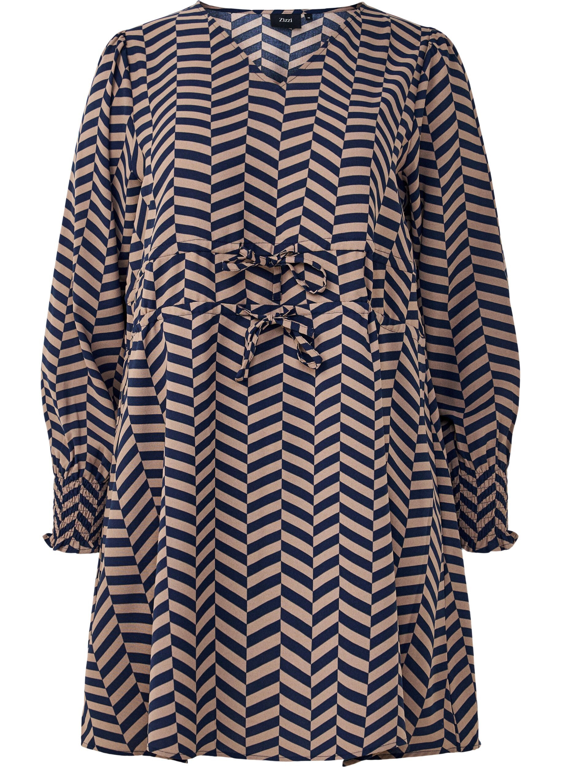 Zizzi Kleid mit Bindeg&uuml;rtel in der Taille, Blau, Packshot image number 0