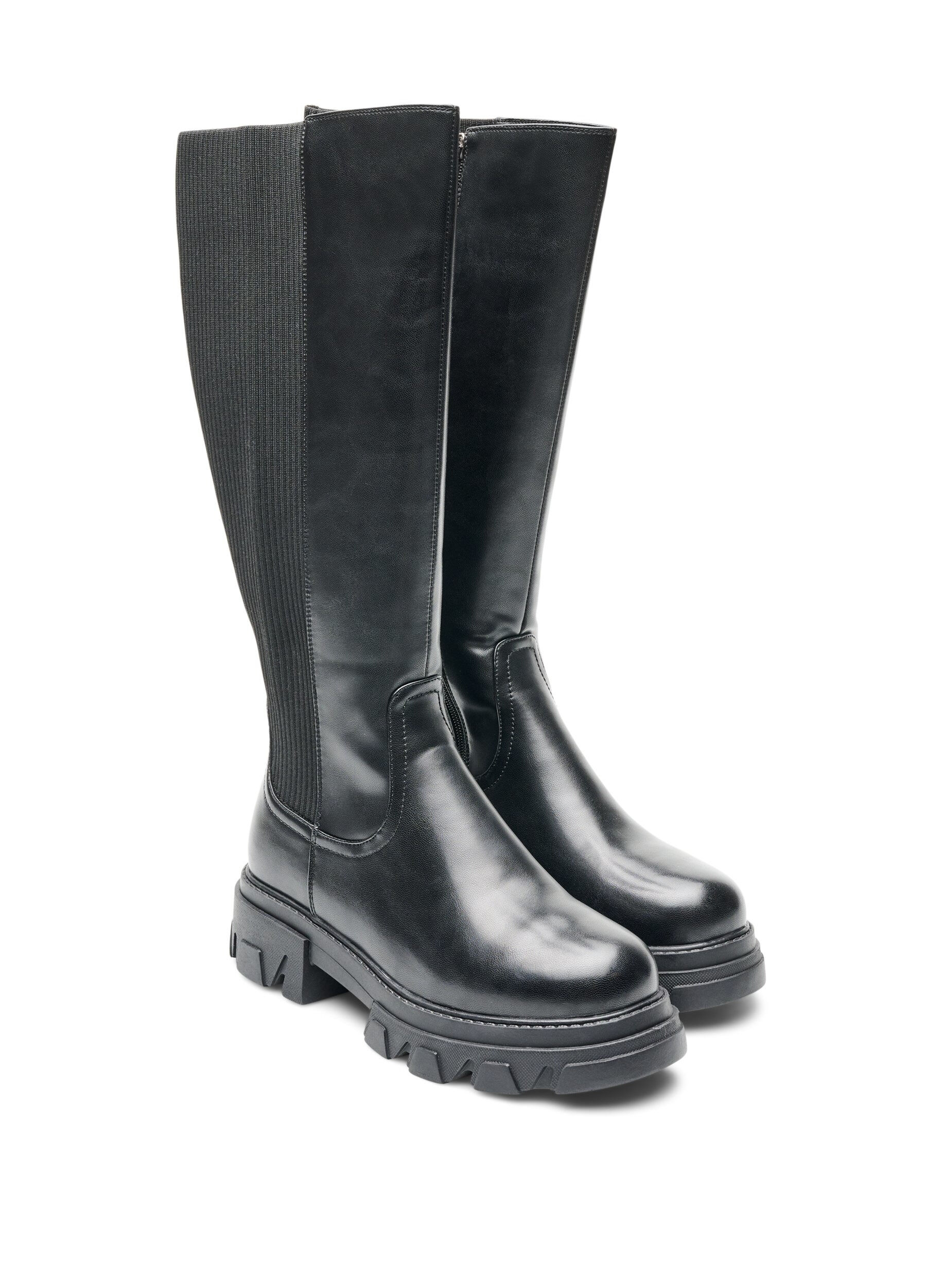 ZizziLanger Stiefel mit gerippten Eins&auml;tzen, Schwarz, Packshot image number 1