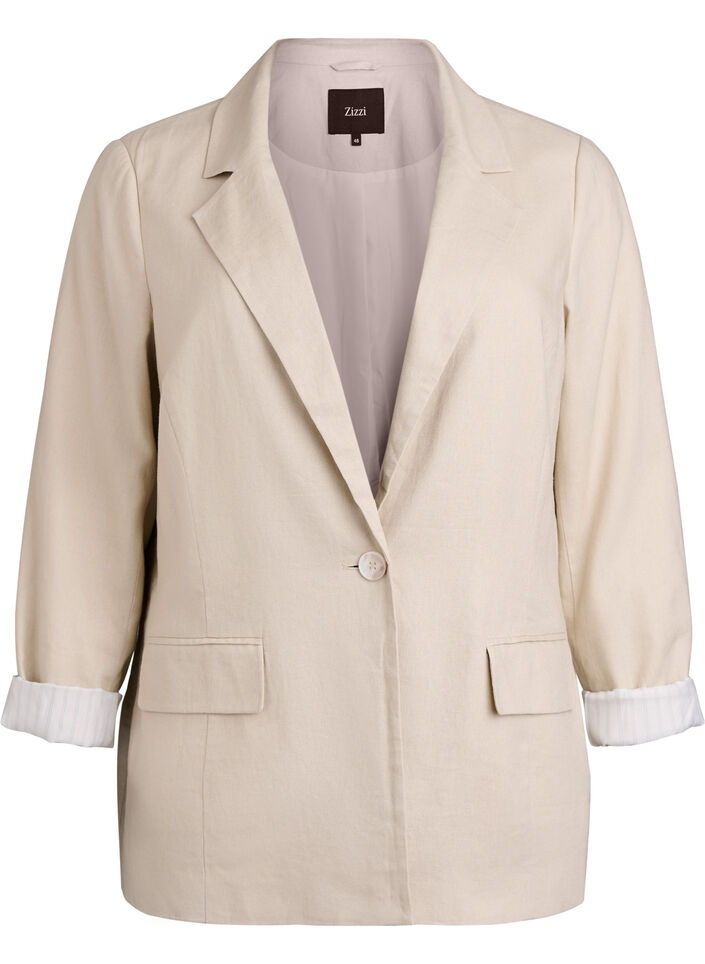 Blazer en lin et viscose avec revers et poches, Beige, Packshot image number 0