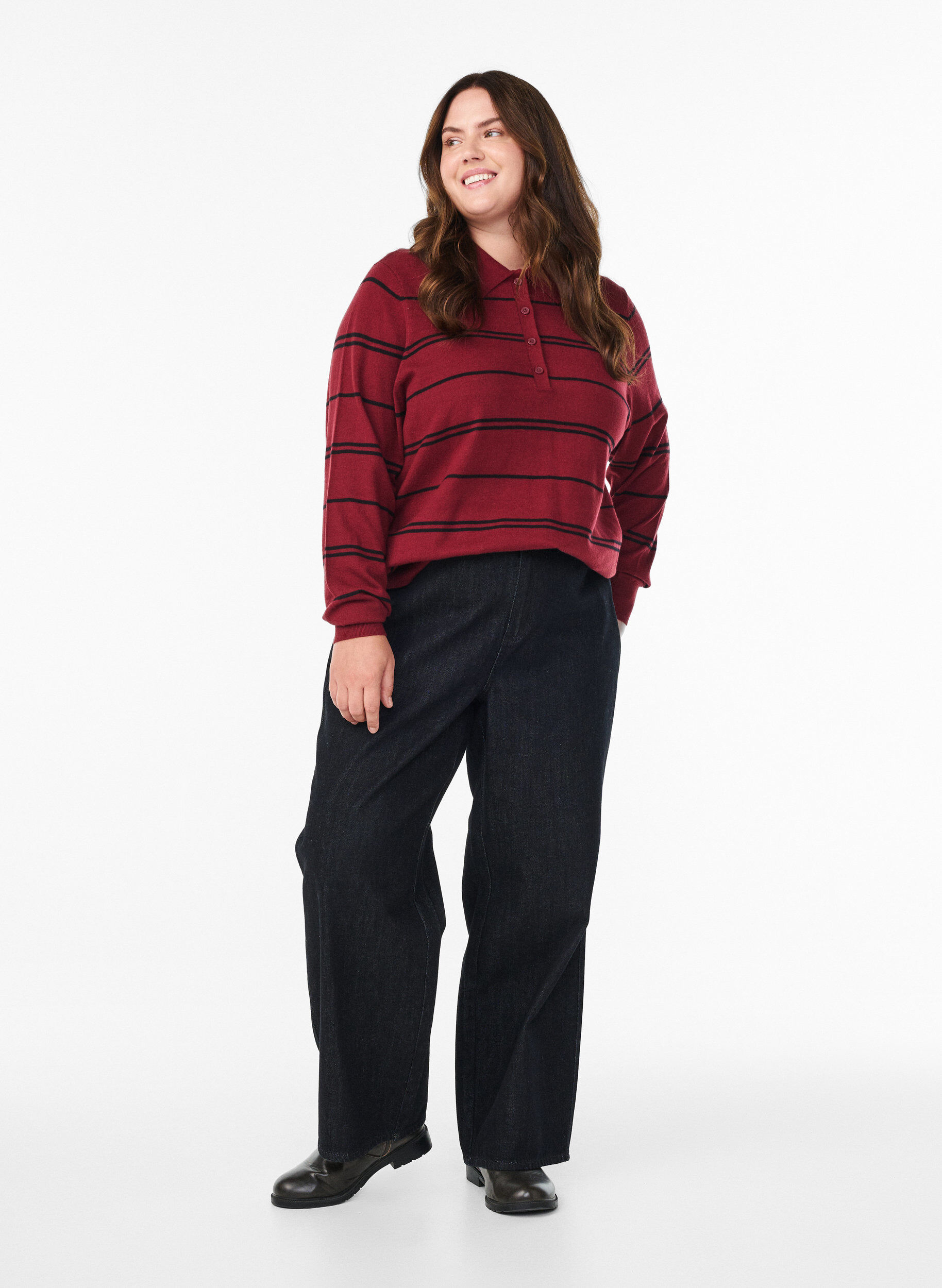 Zizzi Strickbluse mit Kragen, Rot, Model image number 1