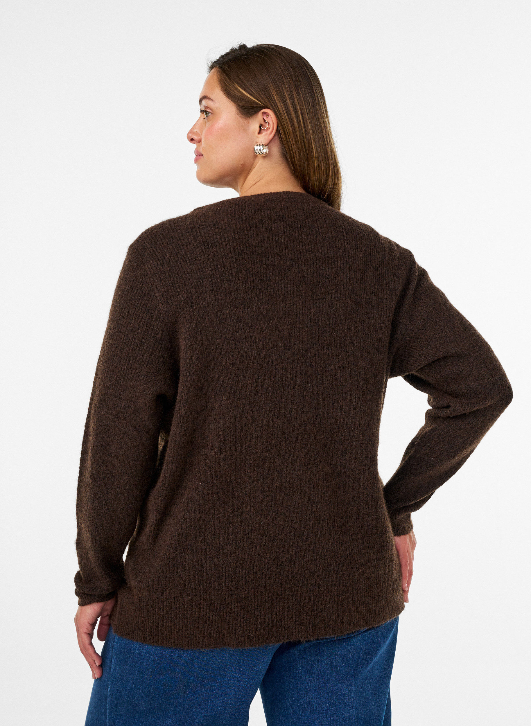 ZizziMelierte Strickbluse mit Rundhalsausschnitt, Braun, Model image number 2