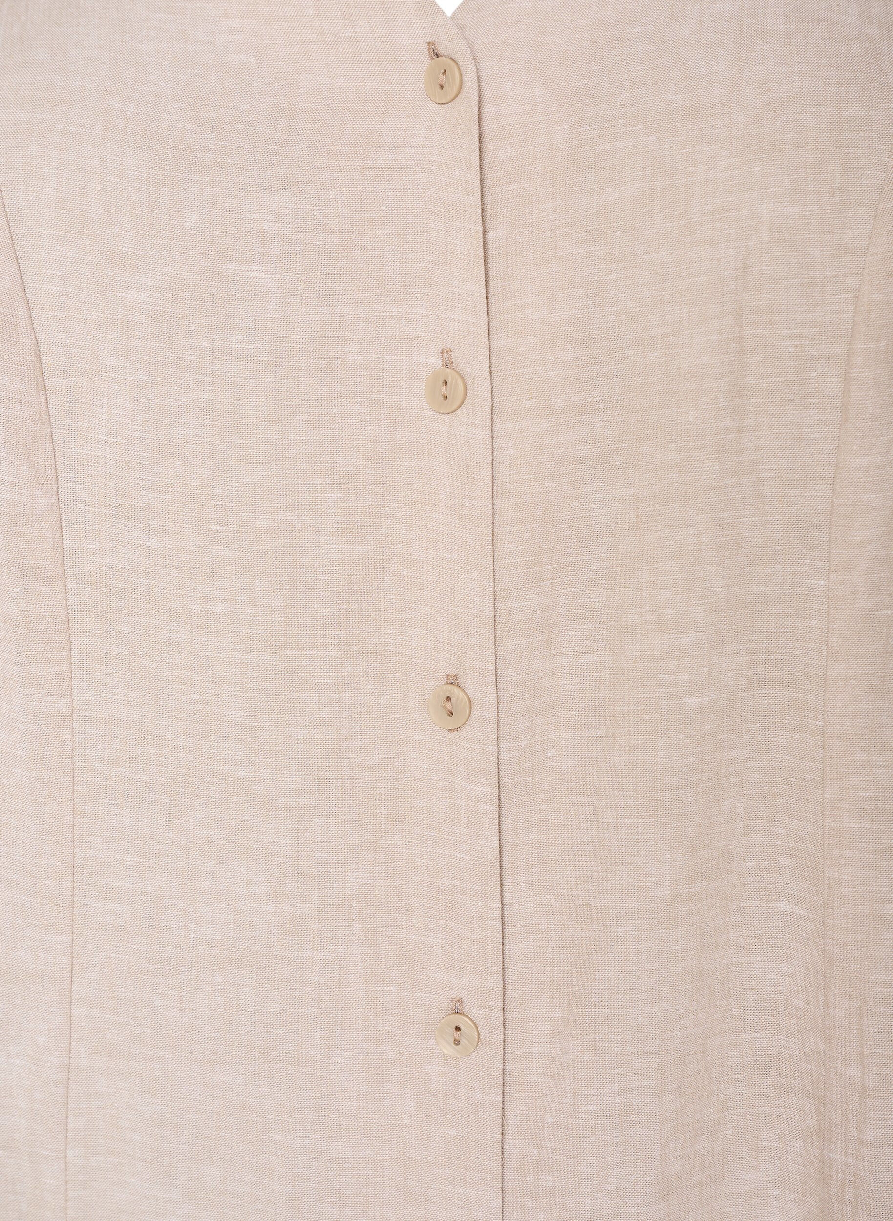 ZizziRobe midi en lin et viscose avec manches &agrave; volants, Beige, Packshot image number 2