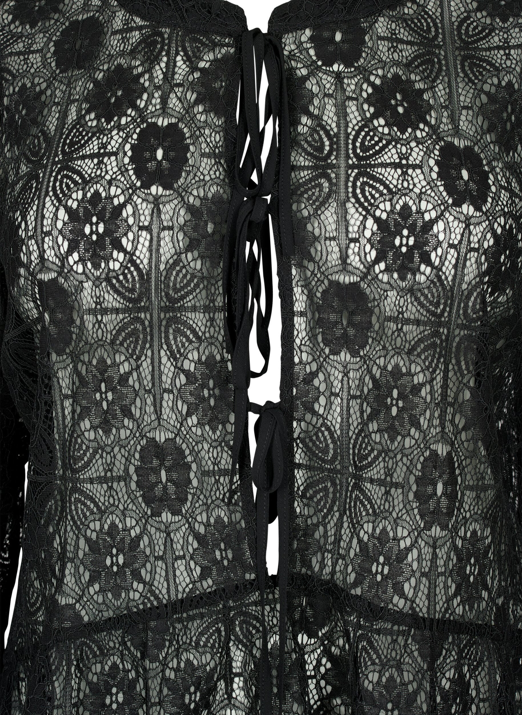 Zizzi Blouse en dentelle avec d&eacute;tail de lacet, Black, Packshot image number 2