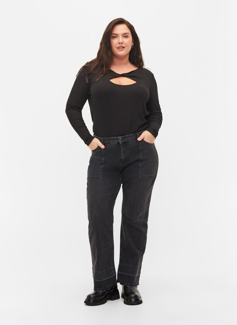 Bluse mit Cut-Out und langen Ärmeln, Black, Model image number 2