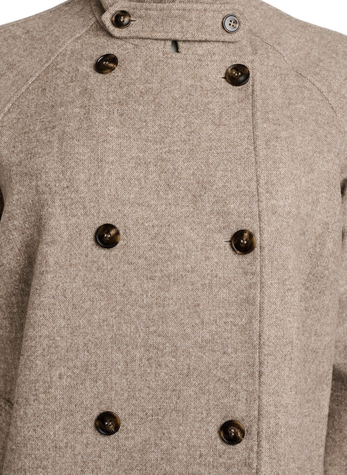Manteau long en laine &agrave; col montant et double boutonnage, Marron, Packshot image number 2