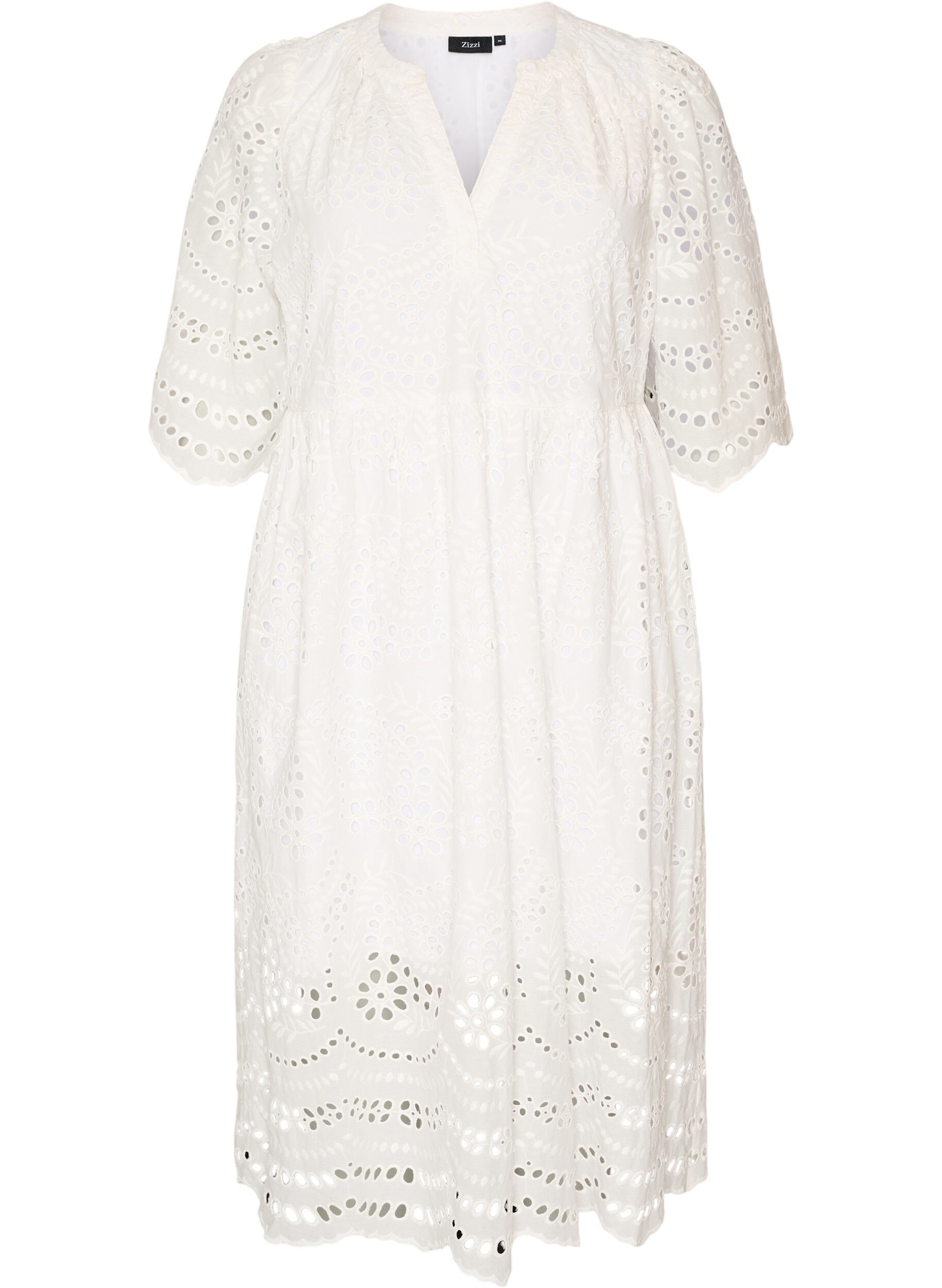Zizzi Robe midi en broderie anglaise &agrave; taille empire, Blanc, Packshot image number 0