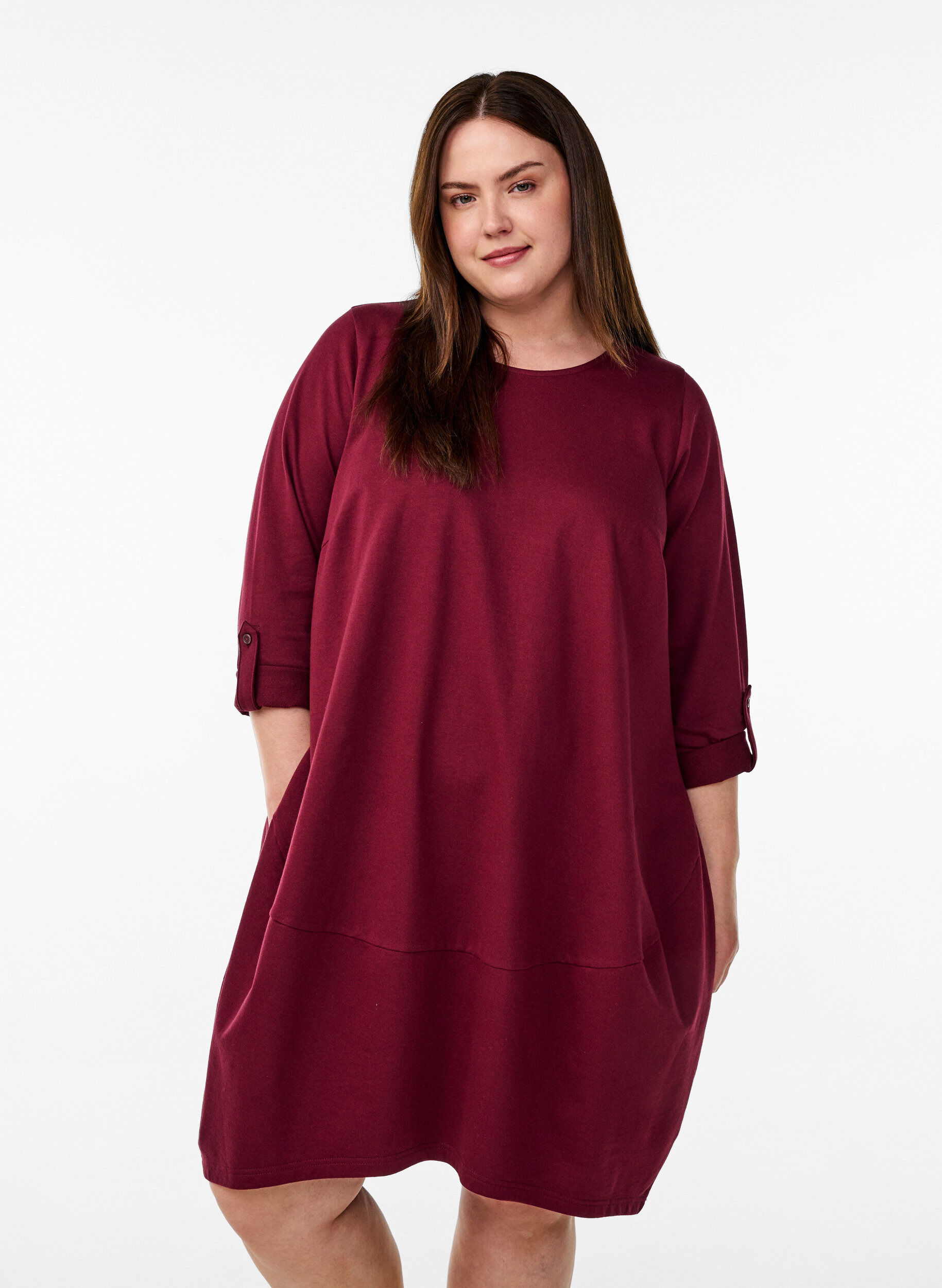 Robe ballon avec poches, Bordeaux fonc&eacute;, Model