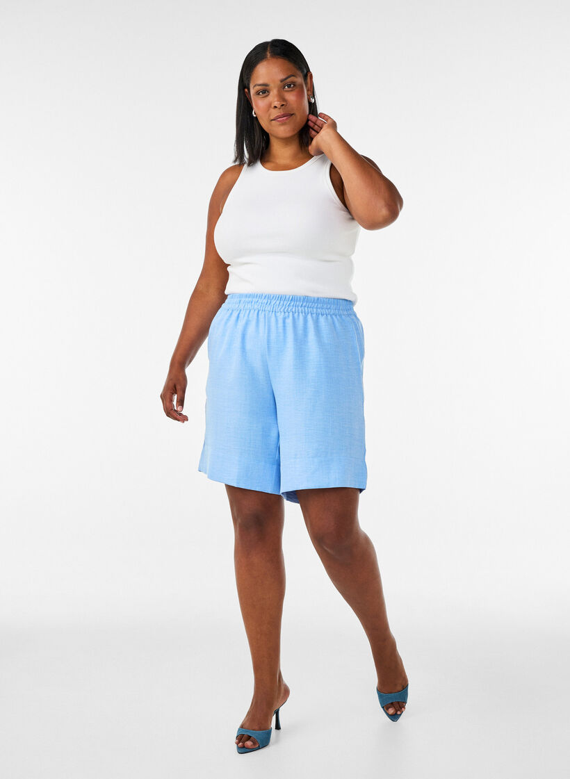 Shorts mit Taschen und hoher Taille, Blau, Model image number 1