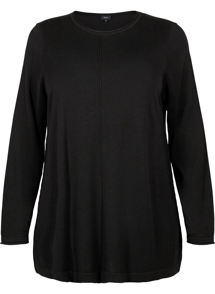 Blouse tricot&eacute;e en m&eacute;lange coton-viscose, Noir, Packshot image number 0
