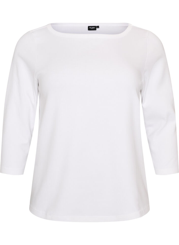 T-shirt basic &agrave; encolure bateau et manches 3/4, Blanc, Packshot image number 0