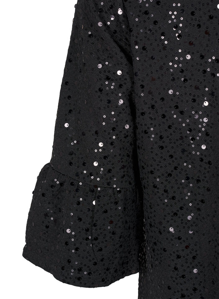 Paillettenkleid mit V-Ausschnitt und 3/4-Ärmeln, Black w. Bl. Sequins, Packshot image number 3