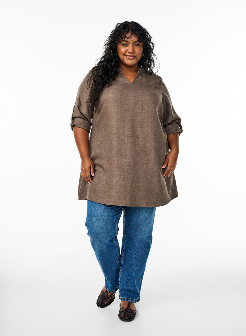 Tunique à col rond, Marron, Model image number 1