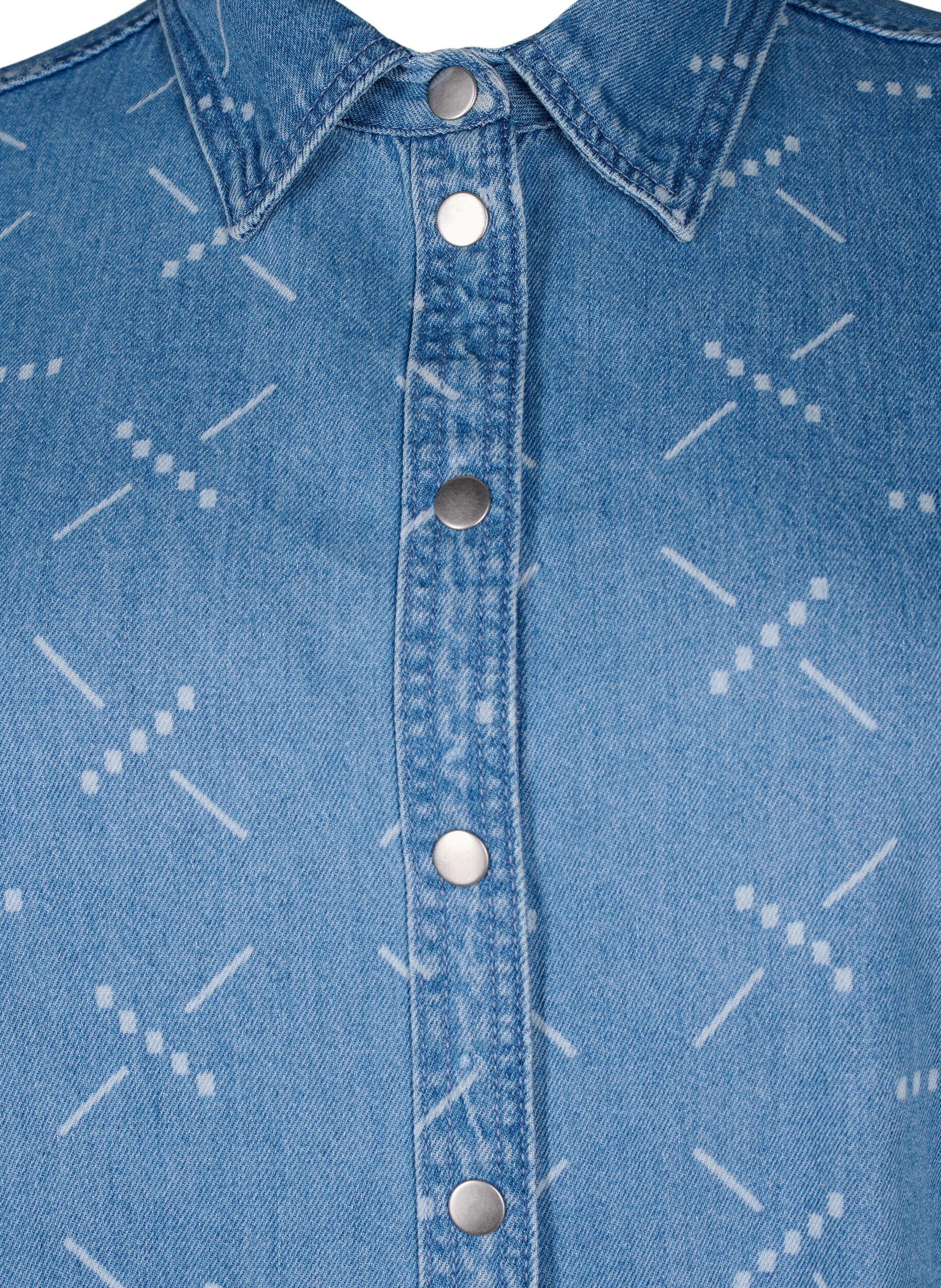Zizzi Locker sitzende Denim-Jacke mit Muster, Light blue denim, Packshot image number 2