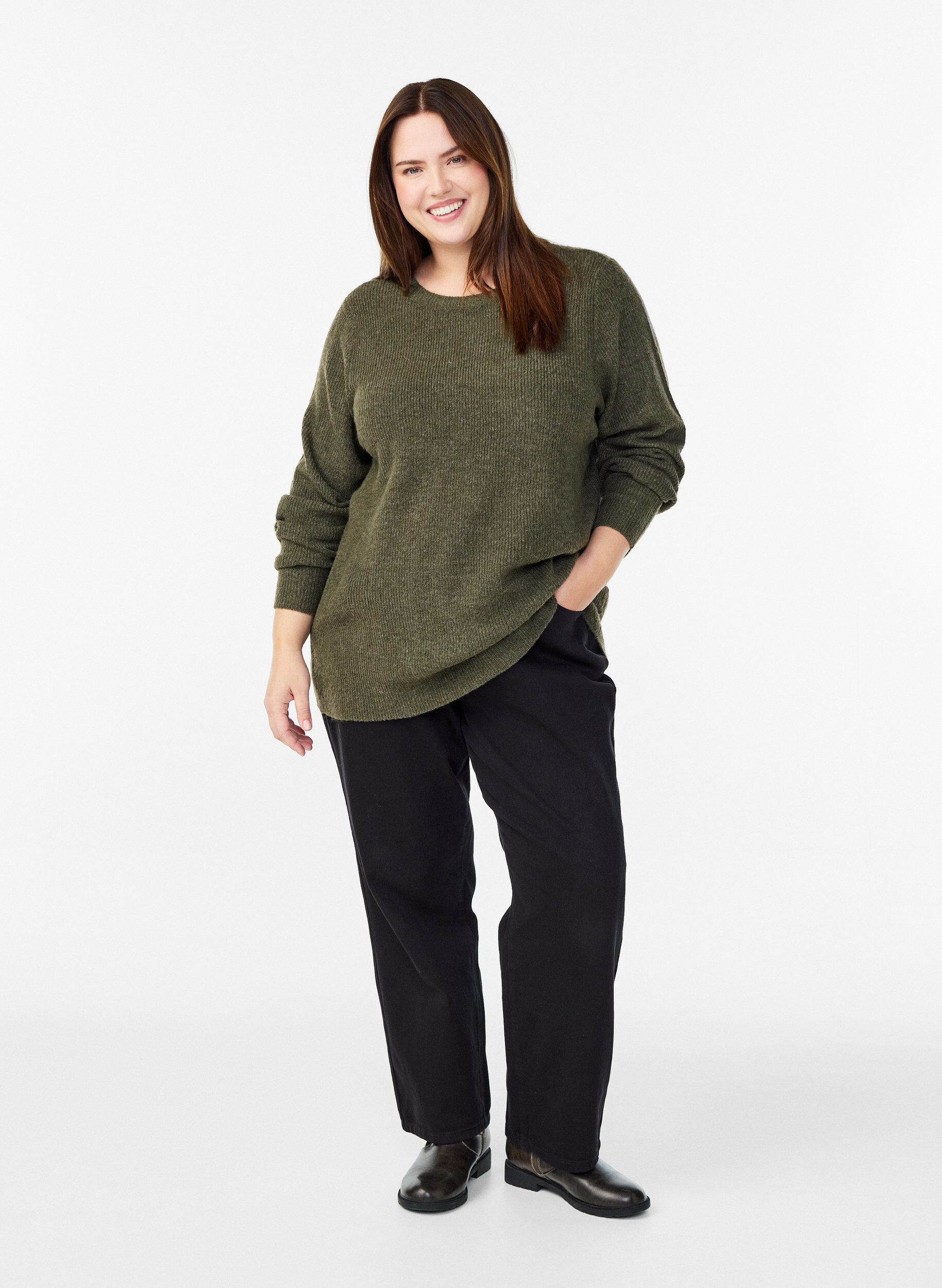 ZizziMelierte Strickbluse mit Rundhalsausschnitt, Gr&uuml;n, Model image number 1