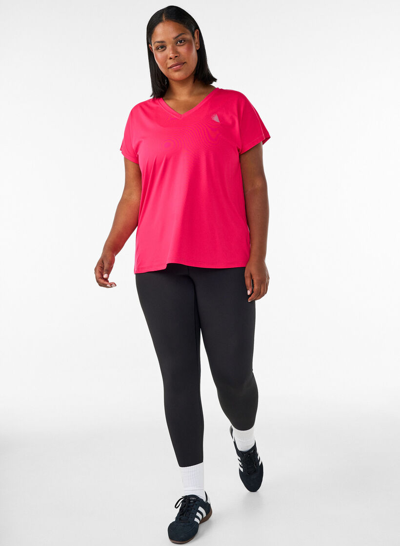 Lockeres Trainings-T-Shirt mit V-Ausschnitt, Pink, Model image number 1